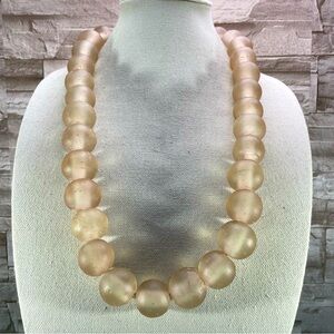 Unsigned Jumbo Beige Recycled Glass Bead Garland Strung Necklace Very Heavy